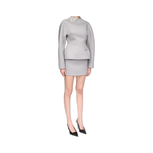 Crystal Brooch Detail Peplum Top