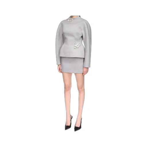 Crystal Brooch Detail Peplum Top