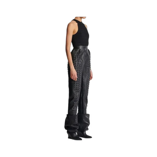 Crocodile-Effect Embossed High-Waisted Trousers