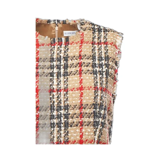 Checked Frayed-Trim Sleeveless Tweed Dress