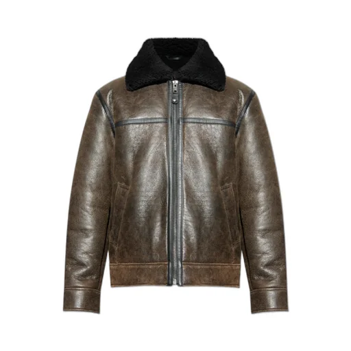 Zippered Long-Sleeved Leather Jacket