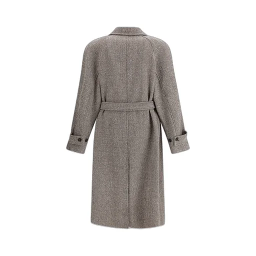 Herringbone Patterned Belted Coat