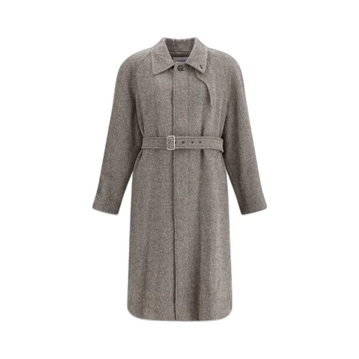 Herringbone Patterned Belted Coat