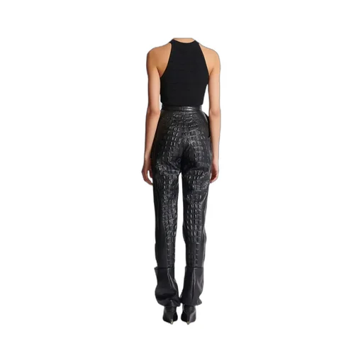 Crocodile-Effect Embossed High-Waisted Trousers