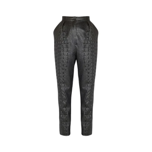 Crocodile-Effect Embossed High-Waisted Trousers