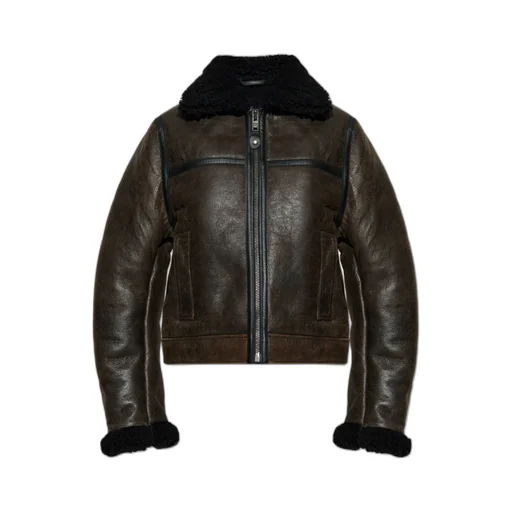 Zippered Long-Sleeved Leather Jacket