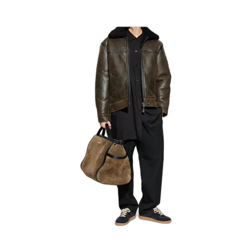 Zippered Long-Sleeved Leather Jacket
