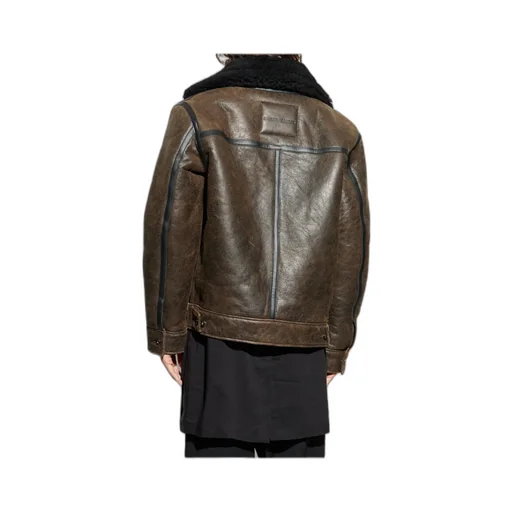 Zippered Long-Sleeved Leather Jacket