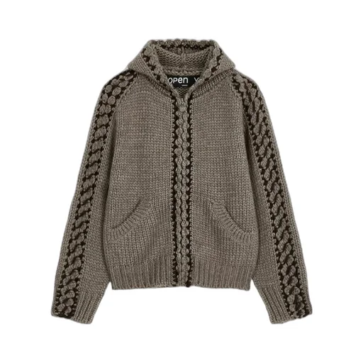 Seam-Stitched Zip-Up Knit Hoodie