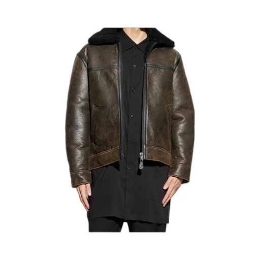 Zippered Long-Sleeved Leather Jacket