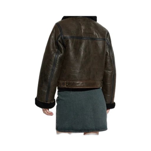 Zippered Long-Sleeved Leather Jacket