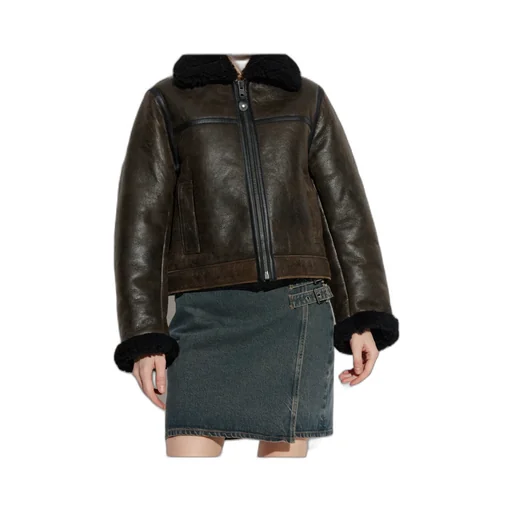 Zippered Long-Sleeved Leather Jacket