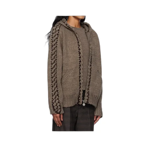 Seam-Stitched Zip-Up Knit Hoodie