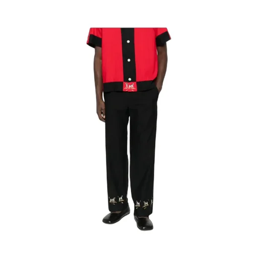Embroidered Side-Buckle Pants