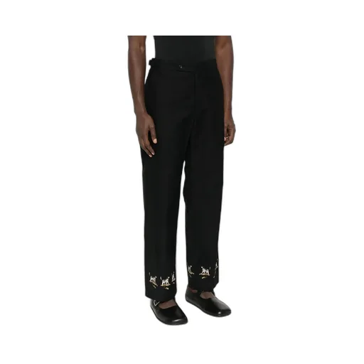 Embroidered Side-Buckle Pants