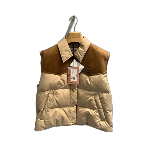 Technical Pongé And Leather Down Vest