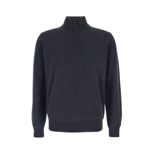 Turtleneck Half-Zip Ribbed-Knit Sweater