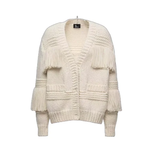 Fringe-Trim Wool Blend V-Neck Cardigan