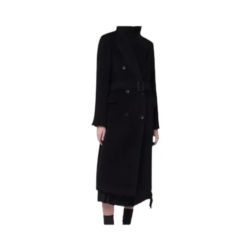 Black Double-Breasted Coat With Belt