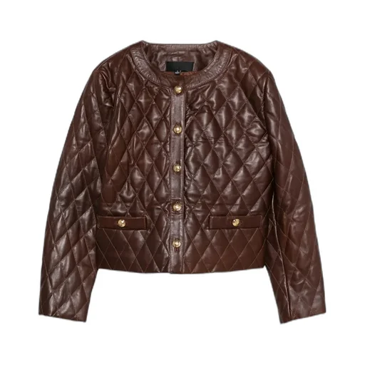 Quilted Button-Down Leather Jacket