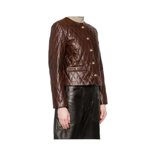 Quilted Button-Down Leather Jacket