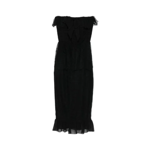Strapless Bow-Lace Ruffled Dress