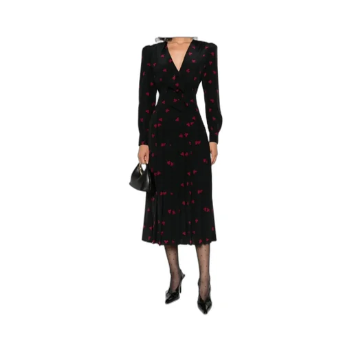 Pleated Bow-Print Dress