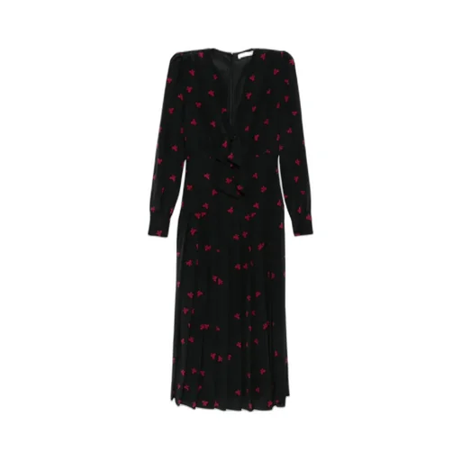 Pleated Bow-Print Dress