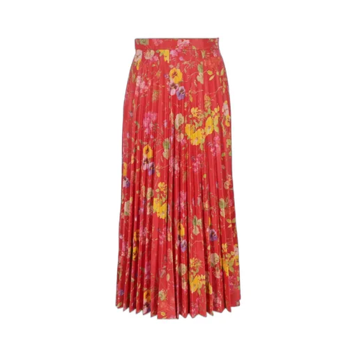 Floral-Print Pleather Leather Skirt