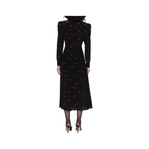 Pleated Bow-Print Dress
