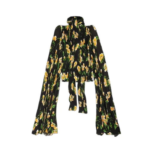 Floral Printed Pleated Scarf Blouse