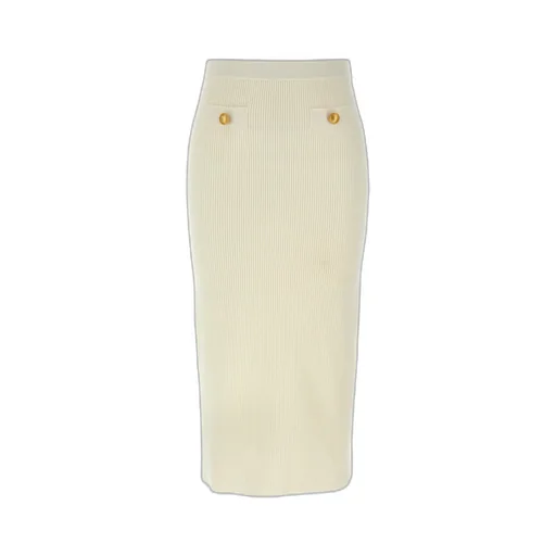 Rear Slit Ribbed Midi Skirt