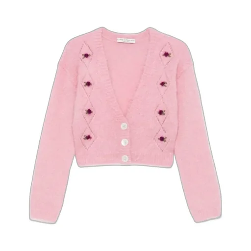 Rose-Embroidered Button Cardigan