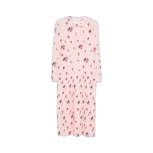 Rose-Print Pleat-Detailing Midi Dress
