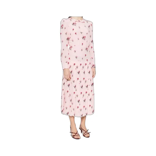 Rose-Print Pleat-Detailing Midi Dress