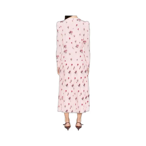 Rose-Print Pleat-Detailing Midi Dress