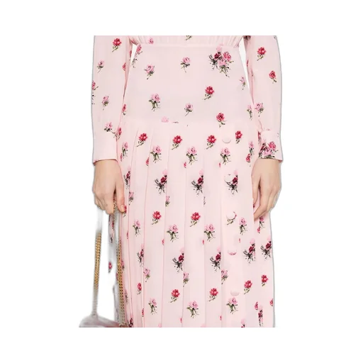 Rose-Print Pleat-Detailing Midi Dress