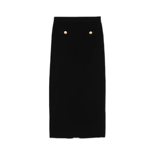 Rear Slit Ribbed Midi Skirt