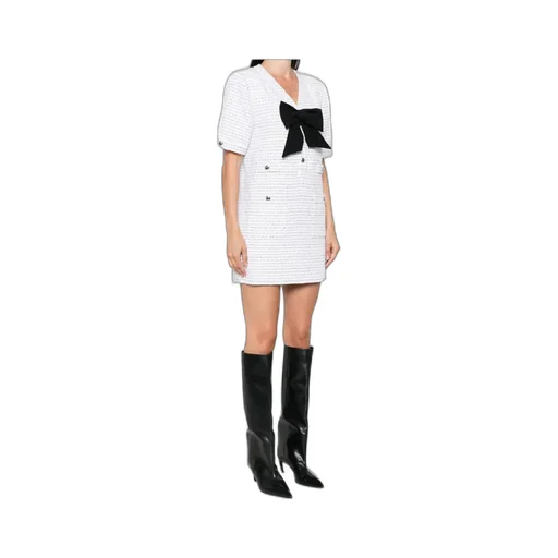 Bow Detailed Sequin Tweed Mini Dress