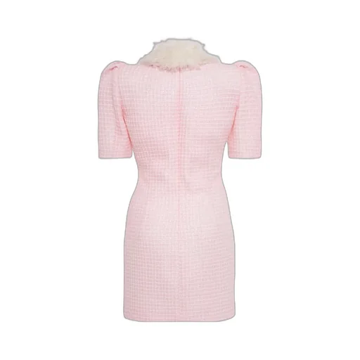 Short-Sleeved Shearling Detailed Dress