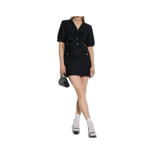 Bow Detailed Mini Tweed Dress