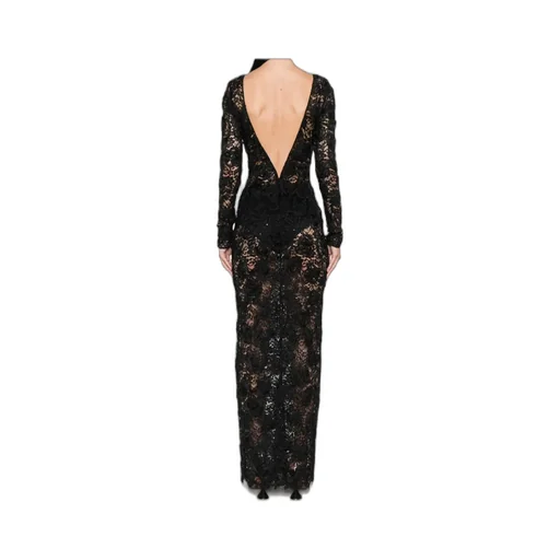Sequin-Embellished Floral-Appliqué Maxi Dress