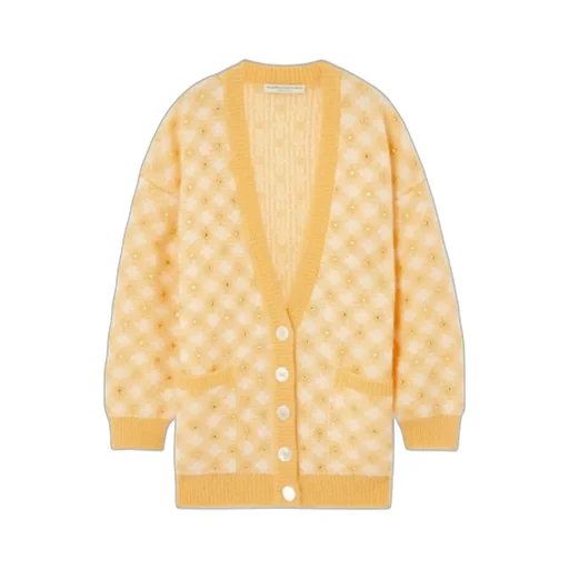 Stud-Detail Check-Pattern Cardigan