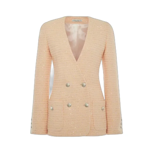 Double Breasted V-Neck Tweed Jacket