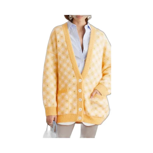 Stud-Detail Check-Pattern Cardigan