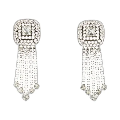 Square Embellished Fringe Detailed Earrings