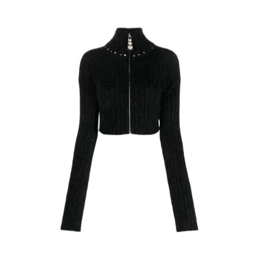 Zip-Up Rib-Knit Cardigan
