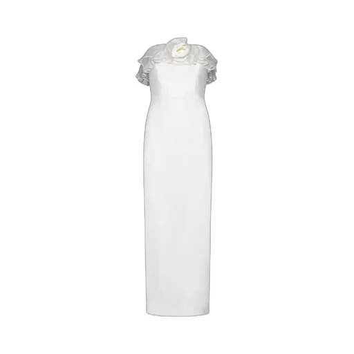 Floral-Appliqué Ruffled Cady Gown