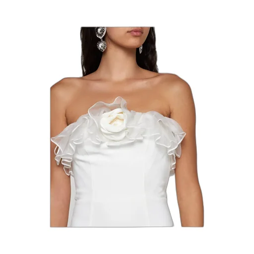 Floral-Appliqué Ruffled Cady Gown