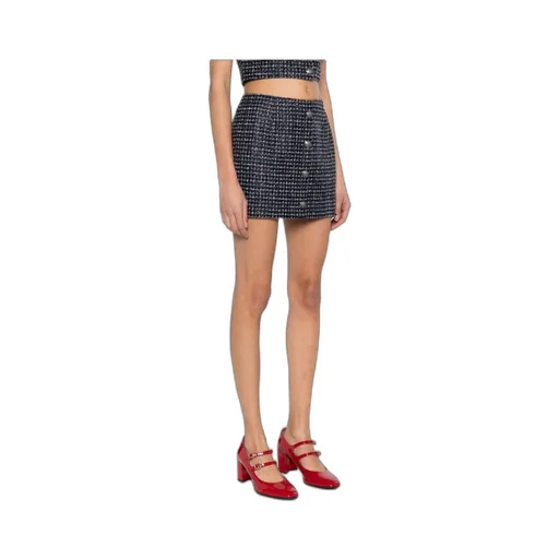 Metallic-Threading Tweed Skirt